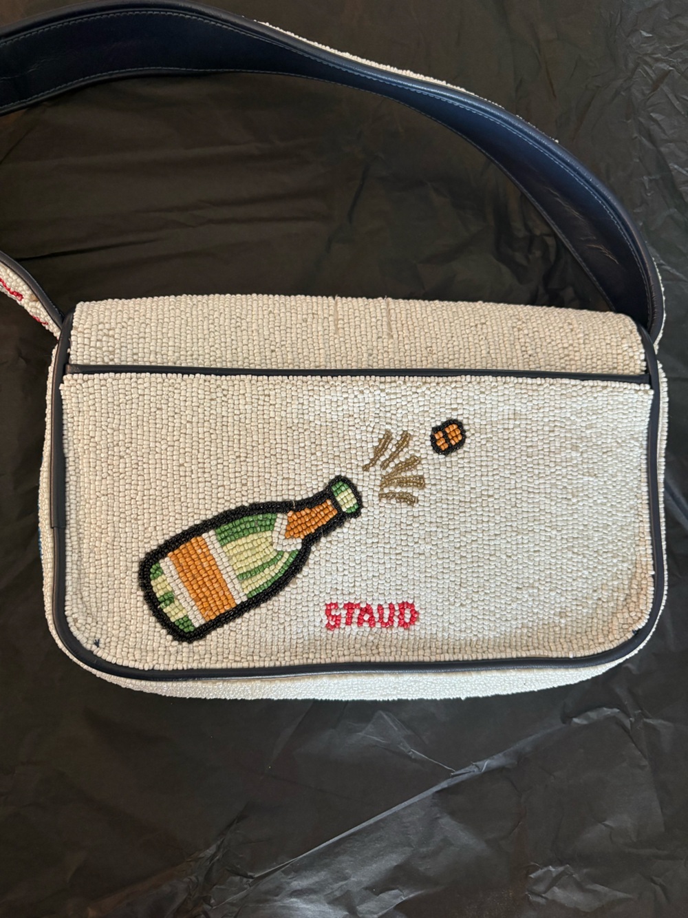 STAUD Tommy Beaded 'Stautine Crackers' Shoulder Bag - Blue/White/Tan - Picture 5 of 6